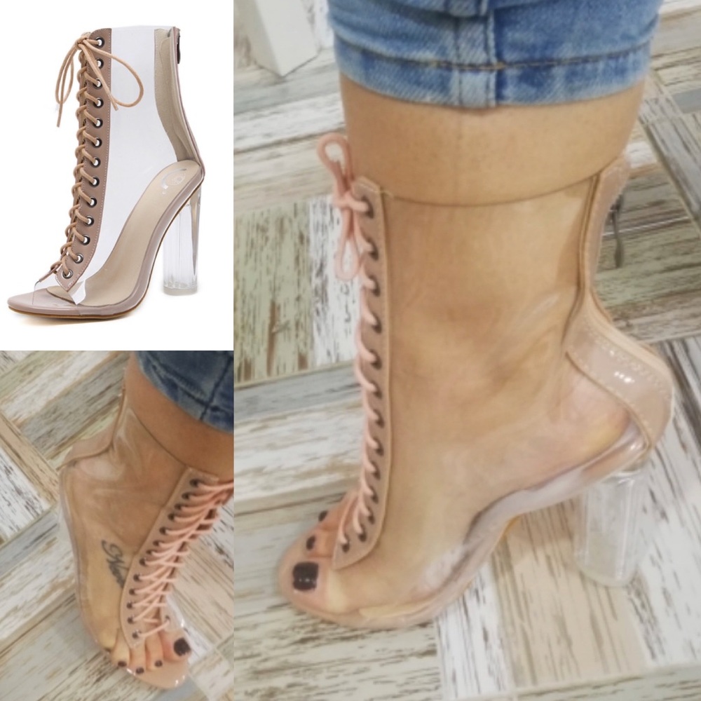 Transparent Lace Up Bootie